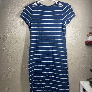 LRL Lauren Jeans Co Blue Lace Detail Shoulder‎ Knit Striped T-Shirt Dress Large